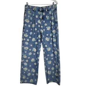 VINTAGE FLORAL HIGH RISE WIDE LEG DENIM JEANS